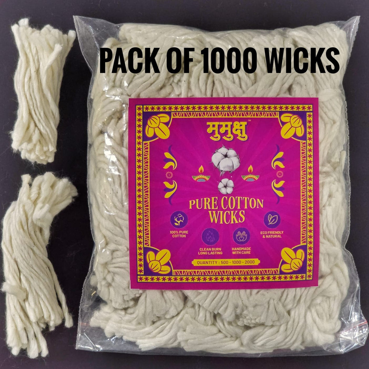 Mumuxu 3 Inch 100% Natural Cotton Diya Wicks | Pooja & Aarti Essentials | Pack of 1000