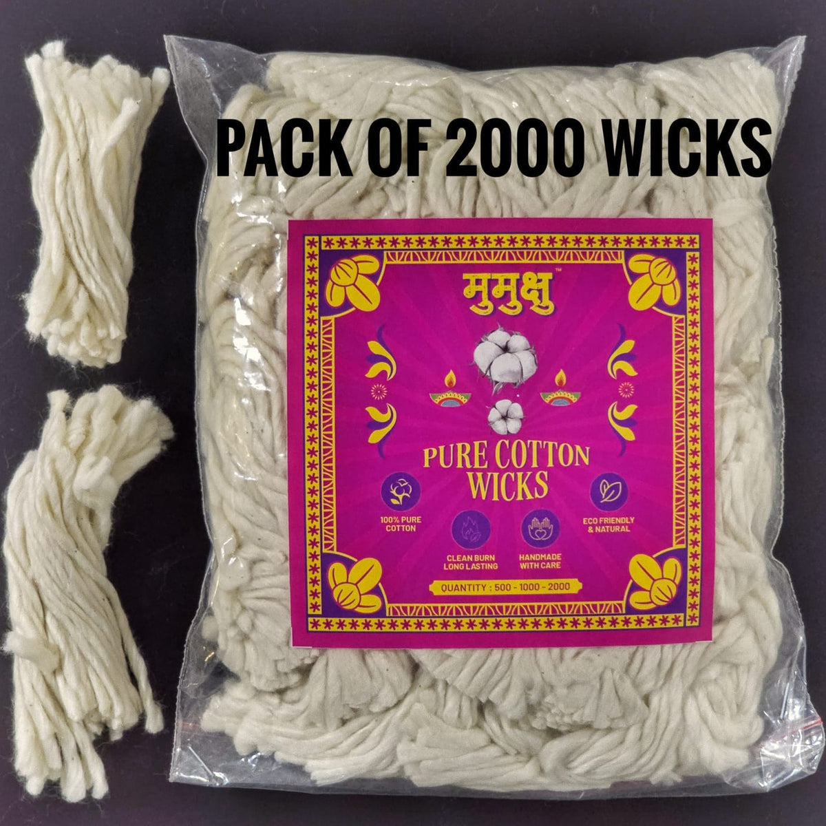 Mumuxu 3 Inch 100% Natural Cotton Diya Wicks | Pooja & Aarti Essentials | Pack of 2000